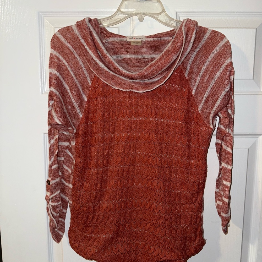 Self Esteem Striped Knit Cowl Neck Sweater - Size L ❤️